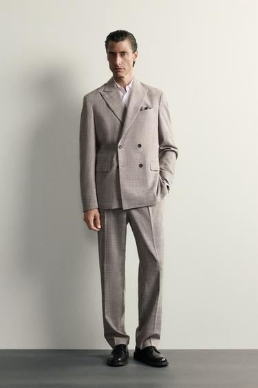COSTUME REGULAR FIT EN LAINE À CARREAUX - Mauve chiné de Zara