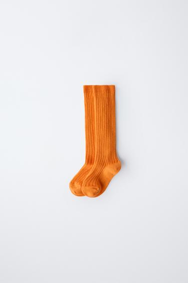Zara LONG RIBBED SOCKS - Orange - Image 0