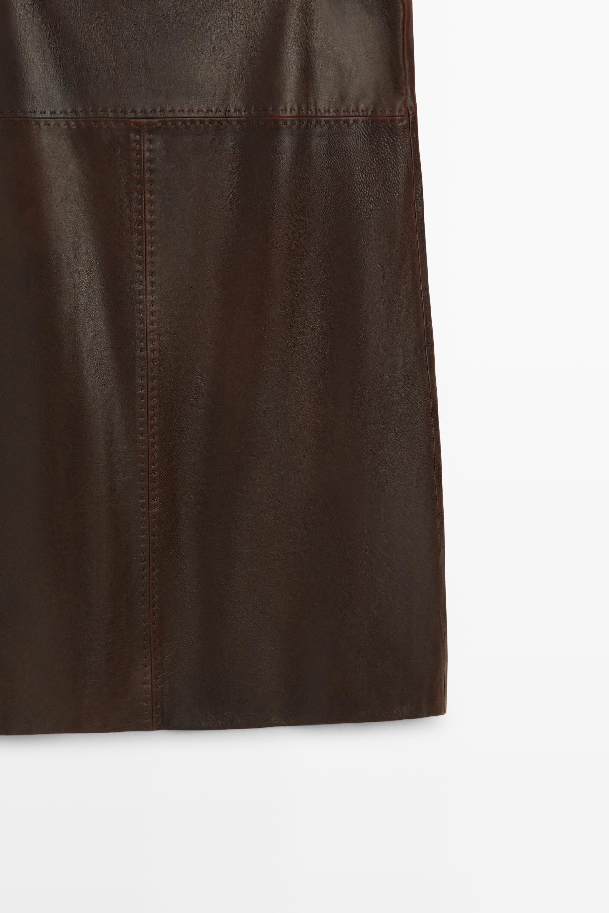 Straight nappa leather midi skirt with seam details