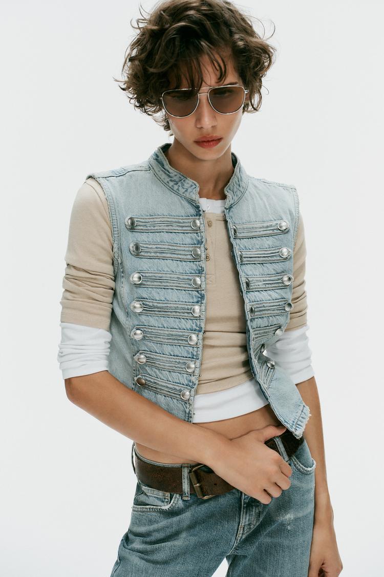 Chaleco denim trf botones