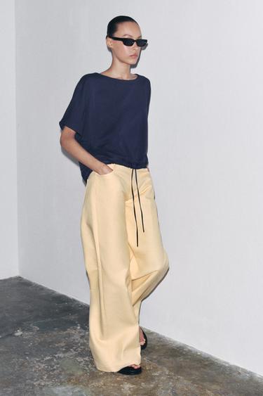 COTTON GATHERED T-SHIRT - Navy blue by Zara - Image 0