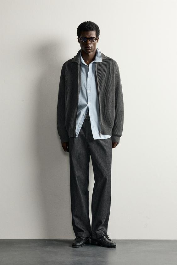 Zara COMPACT KNIT ZIP CARDIGAN - Dark gray - Image 0