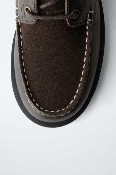CHAUSSURES BATEAU COMBINÉES EN CUIR - Marron de Zara - Image 6