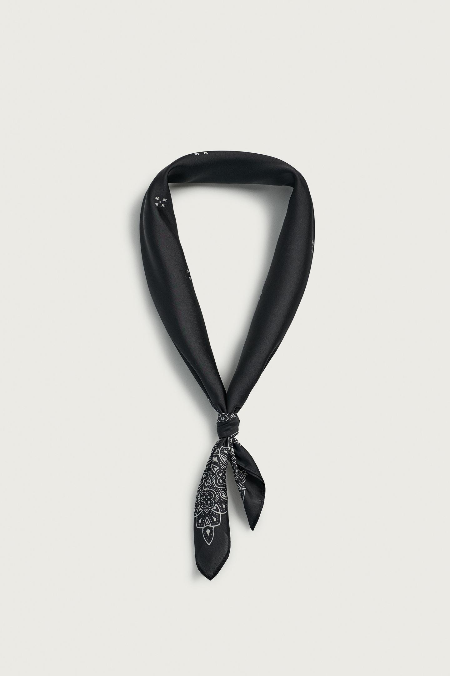 Мужские аксессуары Zara Geometric Print Satin Bandana, цвет: Чёрный — фото 5