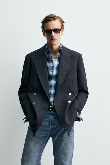 Zara Aaron Levine x ZARA 100% 羊毛雙排扣西裝外套 - 海藍色