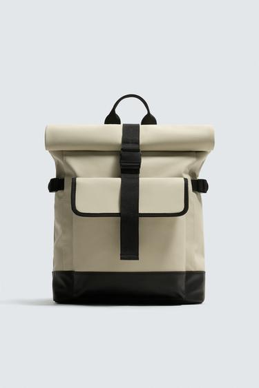 Zara RUBBERIZED FLAP BACKPACK - Bone White