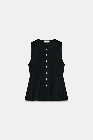 RIB PEPLUM BUTTON TOP - Black by Zara