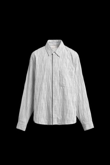 Zara IRREGULAR STRIPED JACQUARD SHIRT - Black / White - Image 0