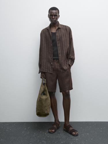 Zara 100% linen Bermuda shorts - Brown - Image 0