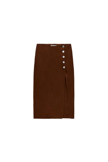 LINEN BLEND SKIRT WITH BUTTONS