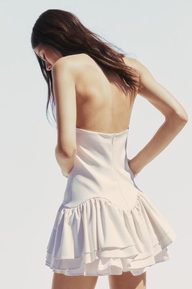 ROBE COMBINAISON HALTER VOLANTS RAYURES - Écru de Zara - Image 3