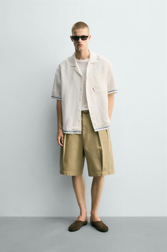 CHEMISE EN VISCOSE ET LIN AVEC BRODERIES EN CONTRASTE
