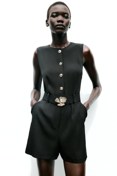 CREPE JUMPSUIT WITH BELT - Black by Zara - Image 1