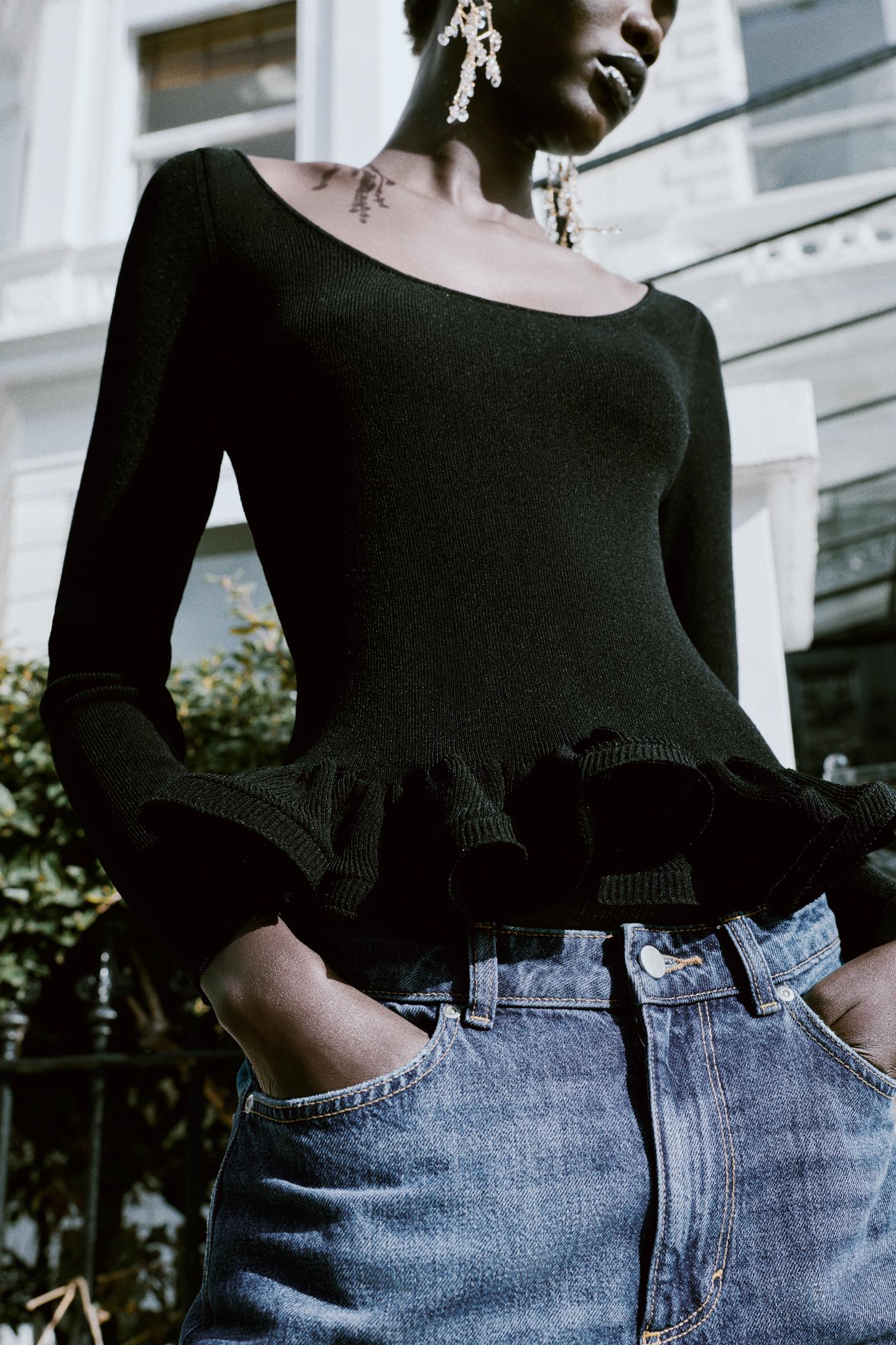 Женский свитер Zara Knit Ruffle, цвет: Чёрный — фото 3
