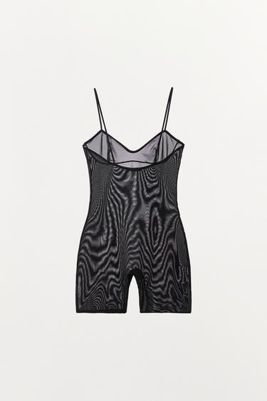 Zara SHORTS BODYSUIT WITH POLYAMIDE - Black