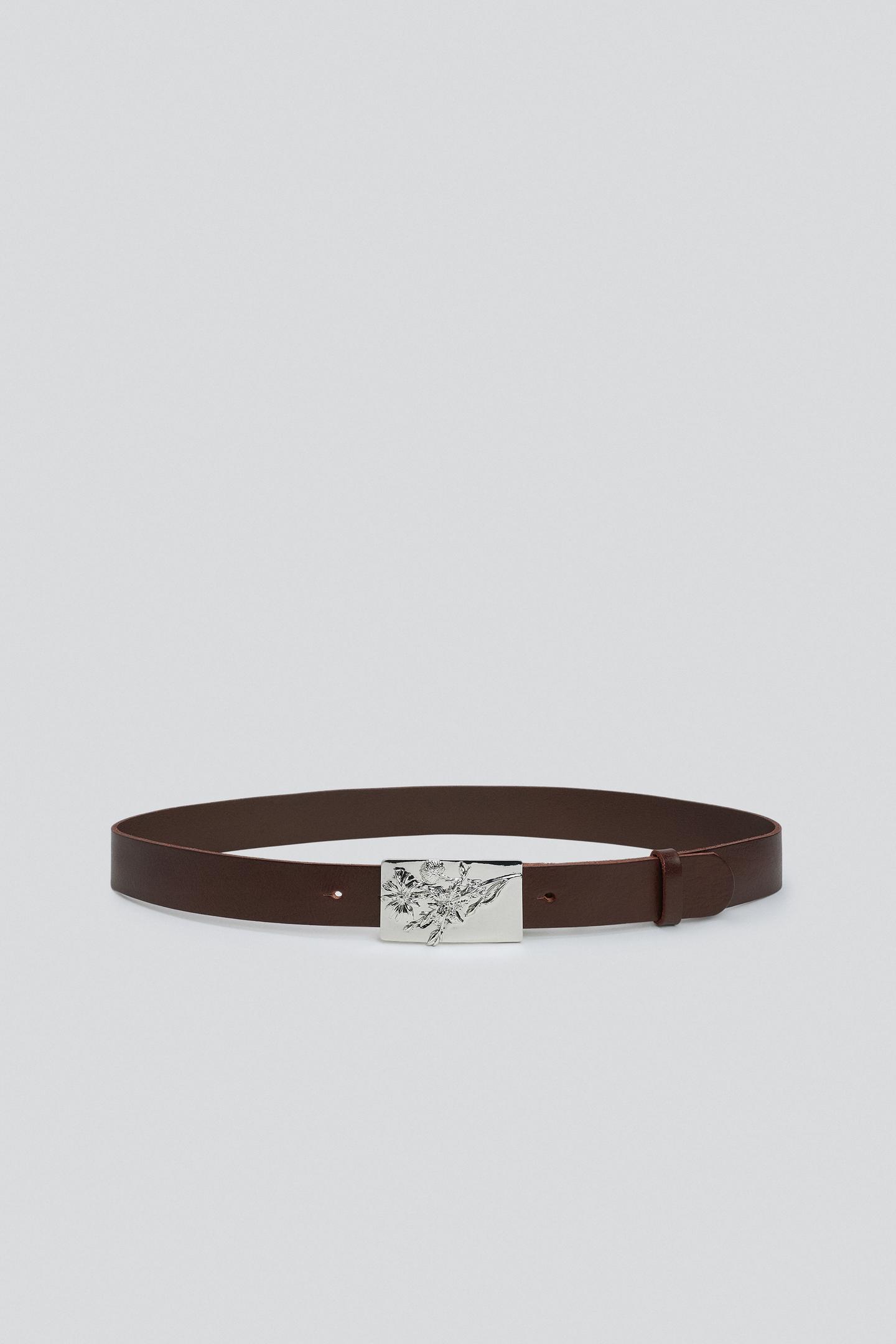 Женский ремень Zara 100% Leather Rectangular Plaque Buckle, цвет: Коричневый — фото 3