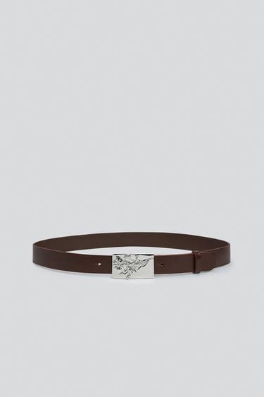 100% LEATHER RECTANGULAR PLAQUE BUCKLE BELT — Brown 1