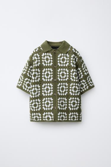 РУБАШКА ИЗ КРУЖЕВА КРОШЕ — ЗЕЛЕНЫЙ от Zara