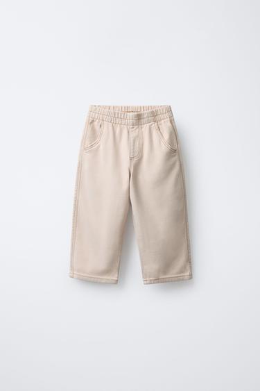 TOPSTITCHED ELASTICATED BAGGY TROUSERS - Ecru by Zara