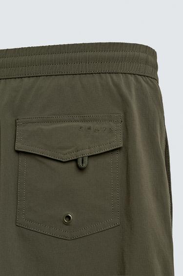 SHORT STRUCTURED SWIMMING TRUNKS - Khaki by Zara - Image 3