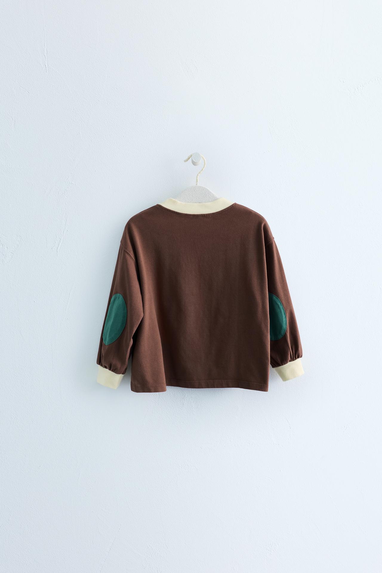 ZARA TIMELESS CONTRAST COLLAR T-SHIRT — Chocolate