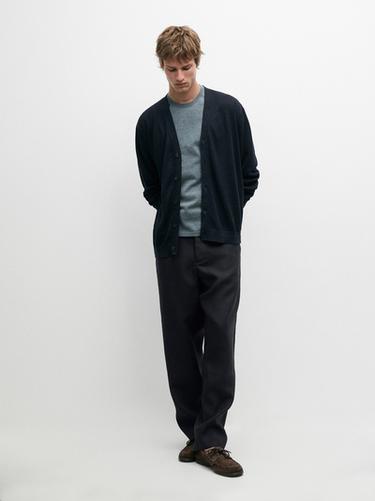 Zara Linen knit cardigan with buttons - Navy blue
