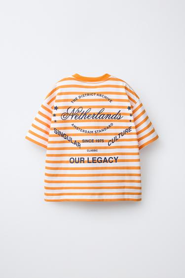T-SHIRT MET STREPEN EN TEKST - Oranje van Zara