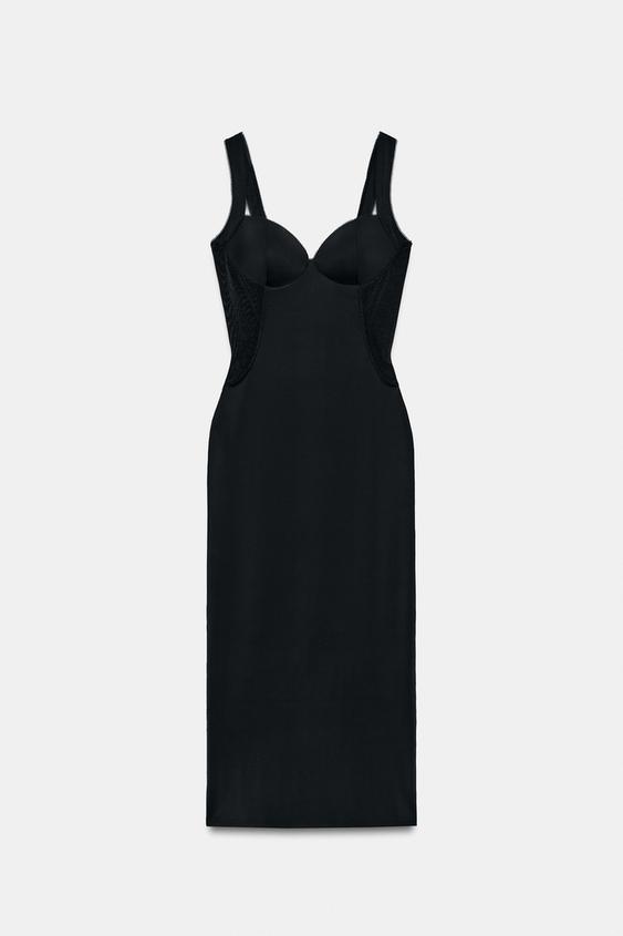 zara polyamide midi dress POLYAMIDE STRAP DRESS - Beige-pink