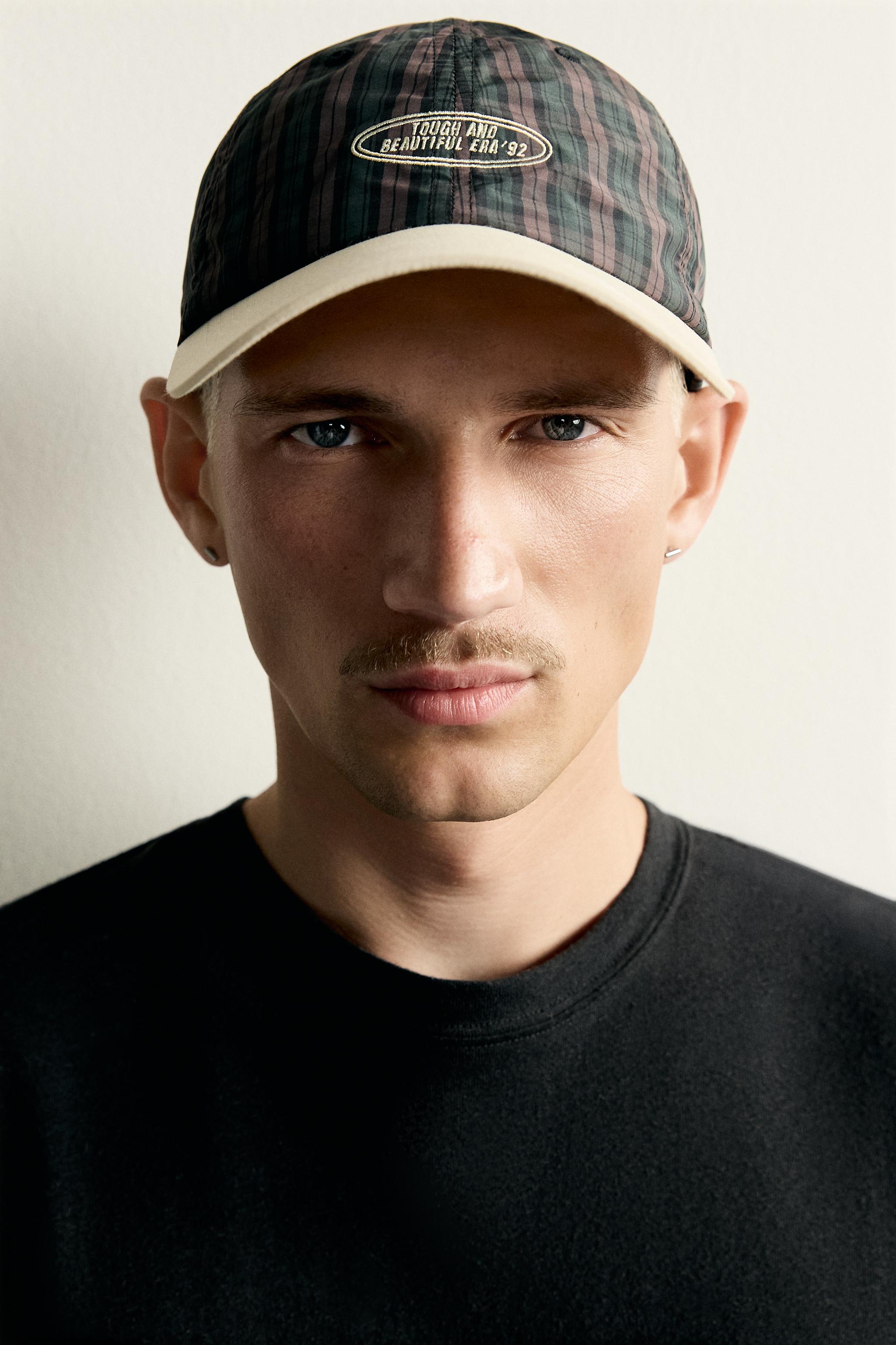 PLAID EMBROIDERED TEXT CAP — various