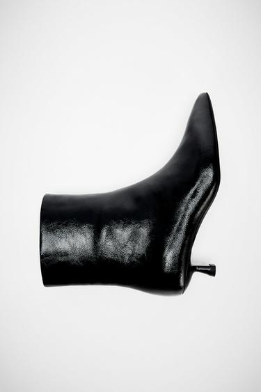 FAUX-PATENT KITTEN HEEL ANKLE BOOTS - Black by Zara