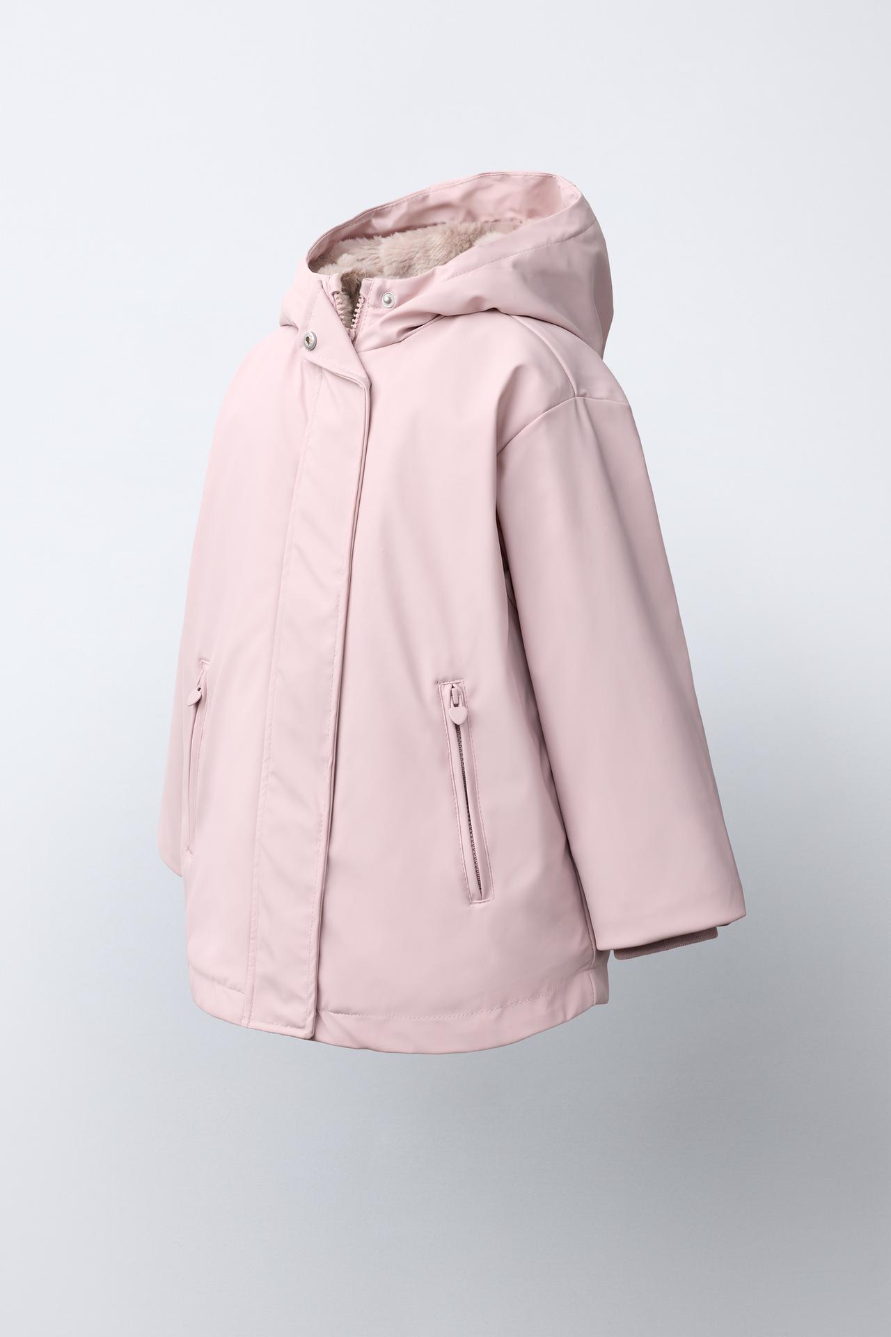 WATER-REPELLENT RUBBERIZED FAUX FUR RAINCOAT — Pink