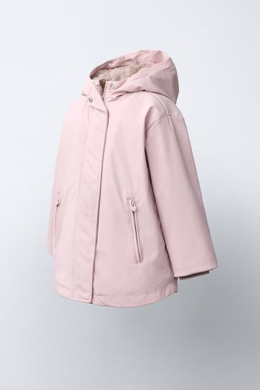WATER-REPELLENT RUBBERIZED FAUX FUR RAINCOAT — Pink 2