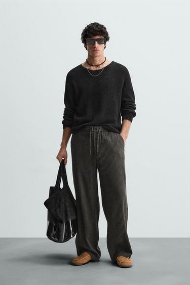 PANTALÓN ESTRUCTURA RAYAS - Marrón de Zara - Imagen 0