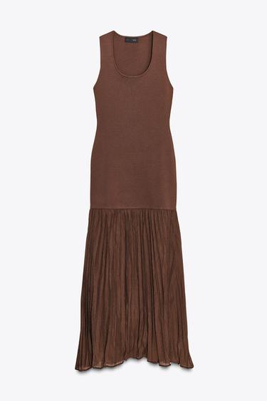 VESTIDO COMBINADO PUNTO - Marrón claro de Zara