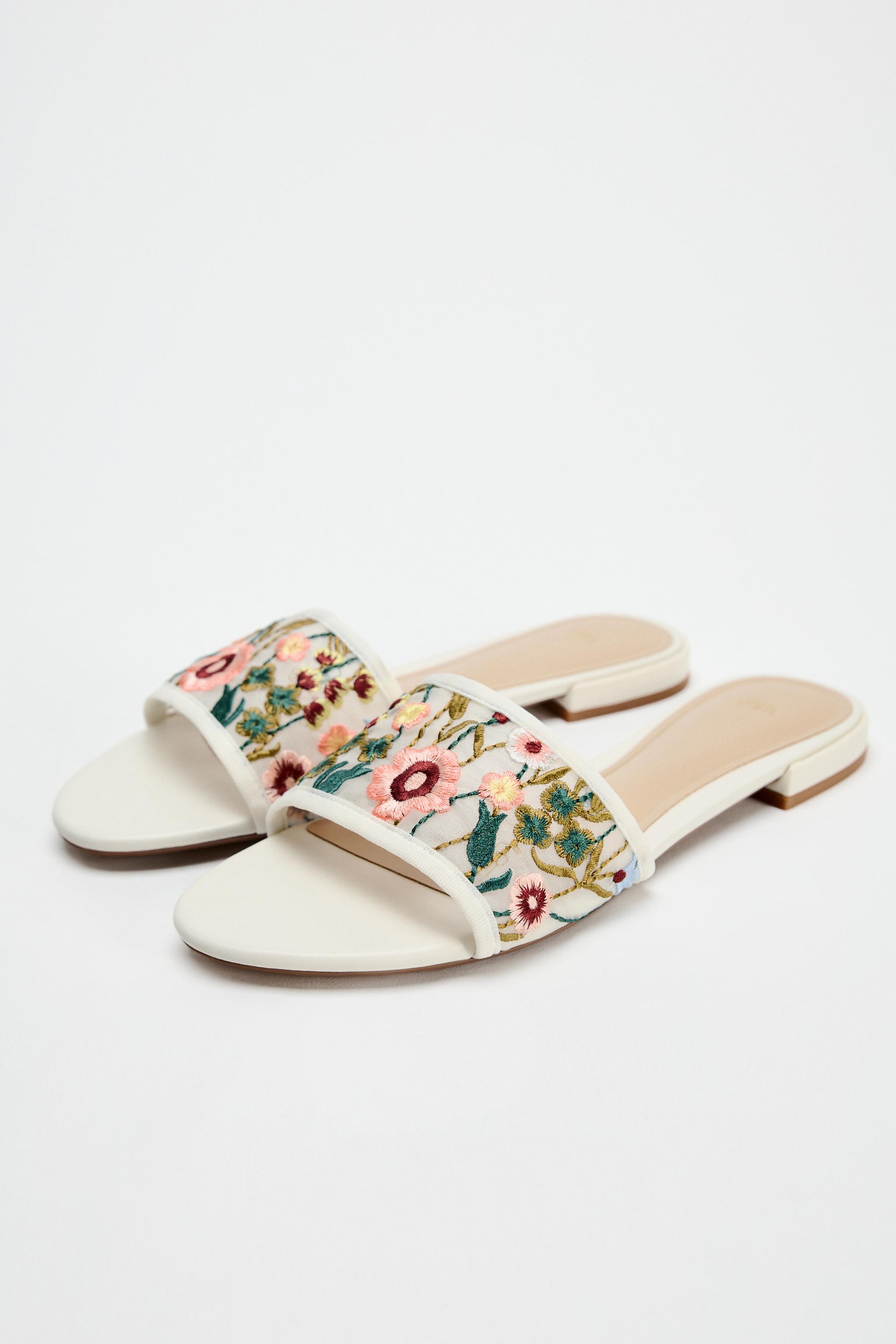 FLAT FLOWER SANDALS - Ecru White | ZARA India