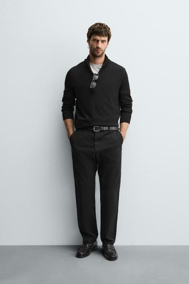 100% WOOL QUARTER-ZIP SWEATER - Black by Zara