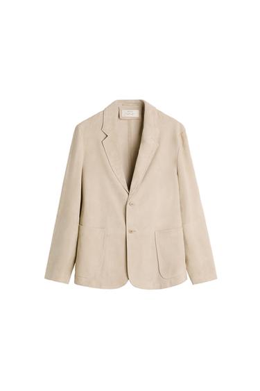 SUEDE LEATHER BLAZER - Sand by Zara