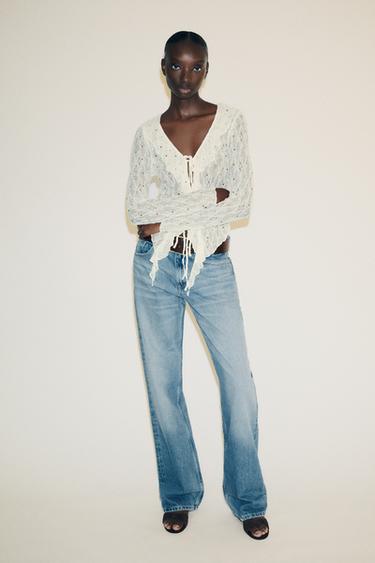 Zara STUDDED LACE TOP - Ecru - Image 0