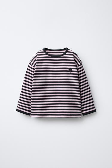 تيشرت مخطط منسوج بتطريز قلب - 838 by Zara