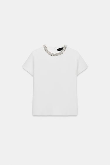 СТРАЗ МОНШАҚТАРЫ БАР ТОҚЫМА ТОП - Ақ Zara компаниясынан