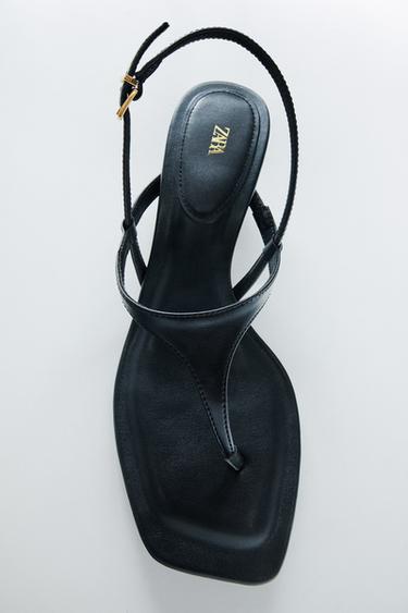 SANDALES À BRIDES EN CUIR - Noir de Zara