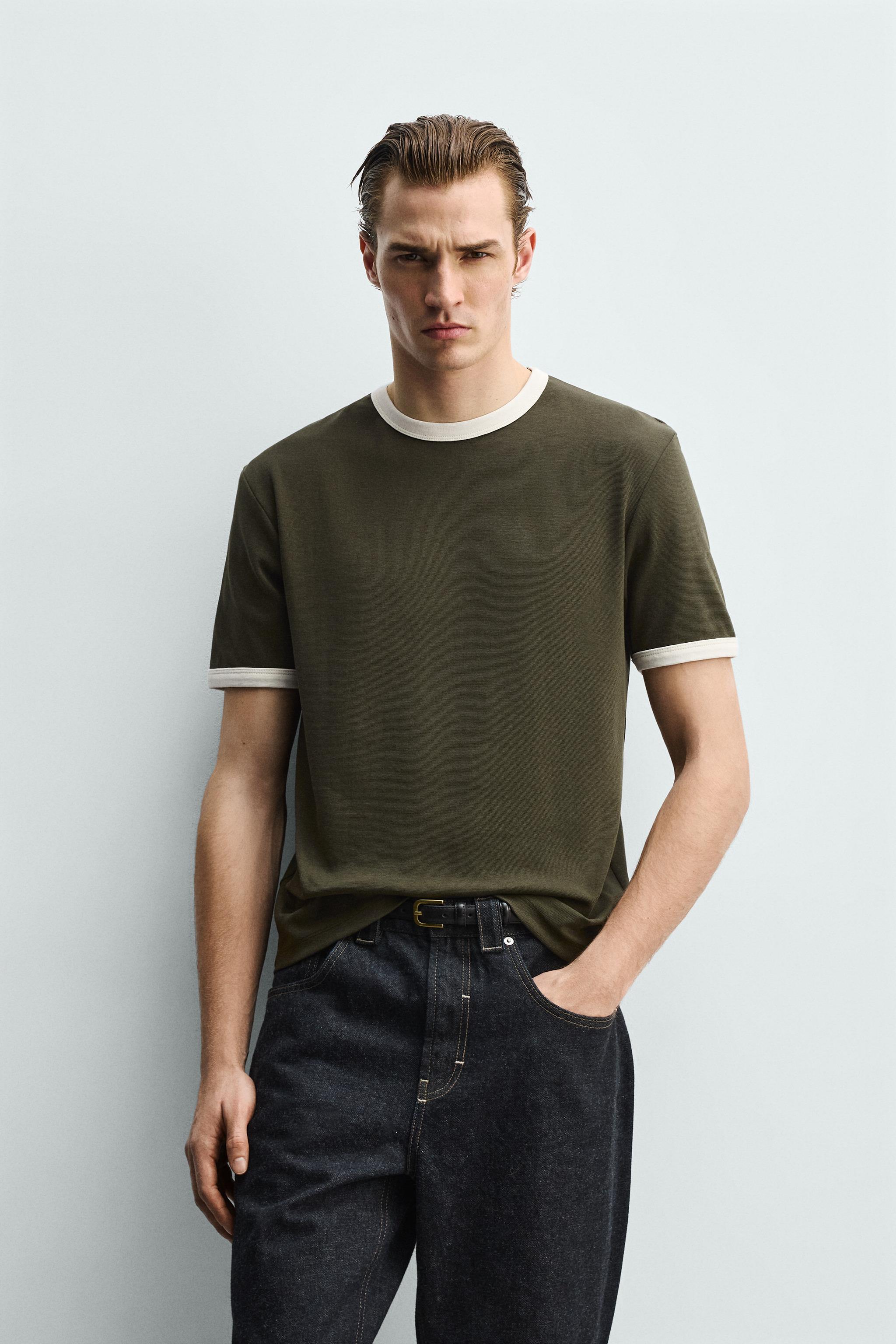 RINGER BASIC CONTRAST RIB T-SHIRT — Green