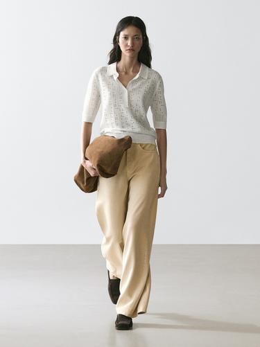 Zara Knit sweater with a polo collar - Ecru