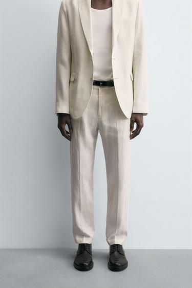 PANTALÓN TRAJE 100% LINO - Blanco roto de Zara