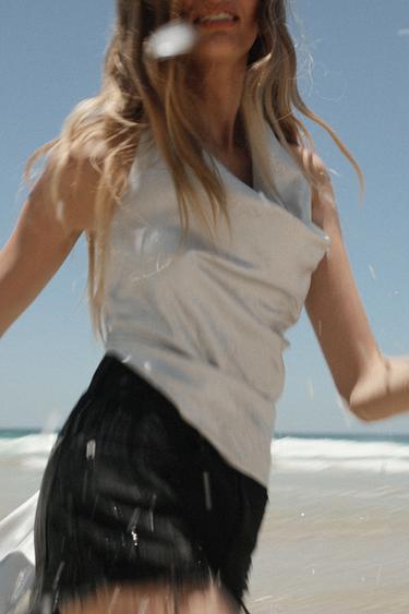 Zara TRF CURVED HIGH-WAIST DENIM SHORTS - Black