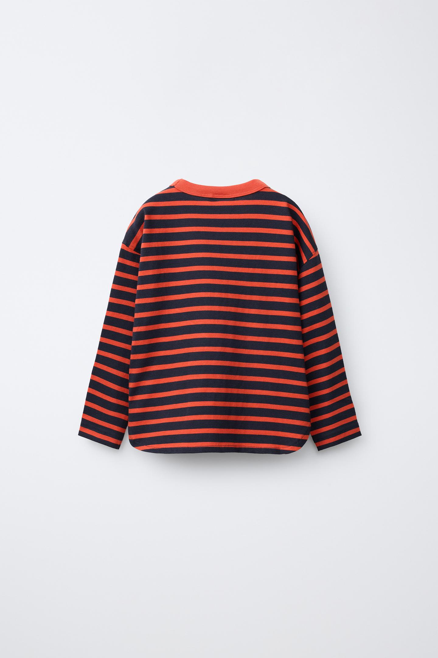 Детская футболка Zara Striped Print, цвет: Вишнёвый красный — фото 3