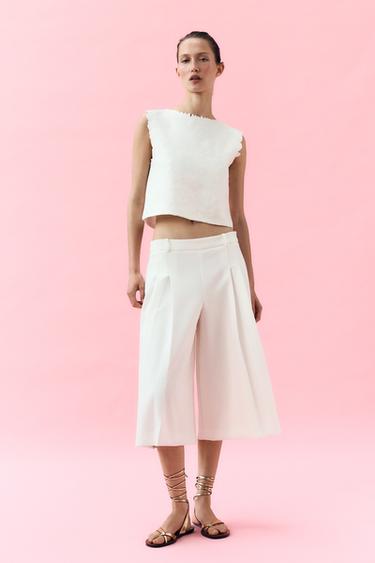 BELTED LONG PLEATED BERMUDA SHORTS - Ecru by Zara