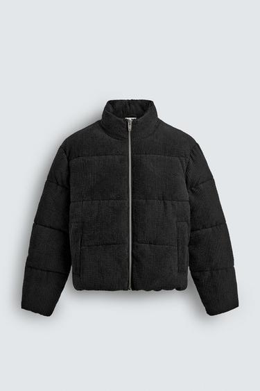 Zara CORDUROY PUFFER JACKET - Black