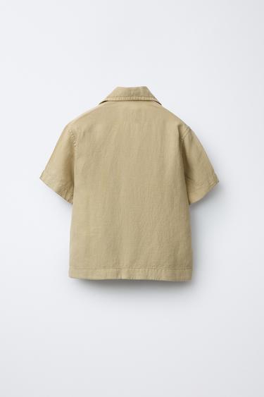 CHEMISE BOWLING FLUIDE AVEC LIN - Kaki de Zara - Image 1