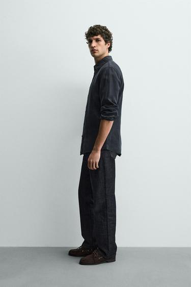 CHEMISE REGULAR FIT 100% LIN - Bleu marine de Zara - Image 3